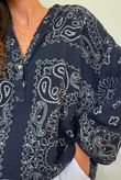 Ole Bubble Cotton Bandana Laurie Blouse Navy